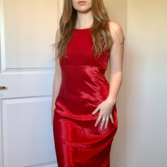 Vintage Dresses & Skirts - Vintage Red Velvet & Satin Maxi Dress